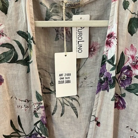 Pure linen beautiful cream floral kimono type shirt one size fits most - Picture 4 of 6